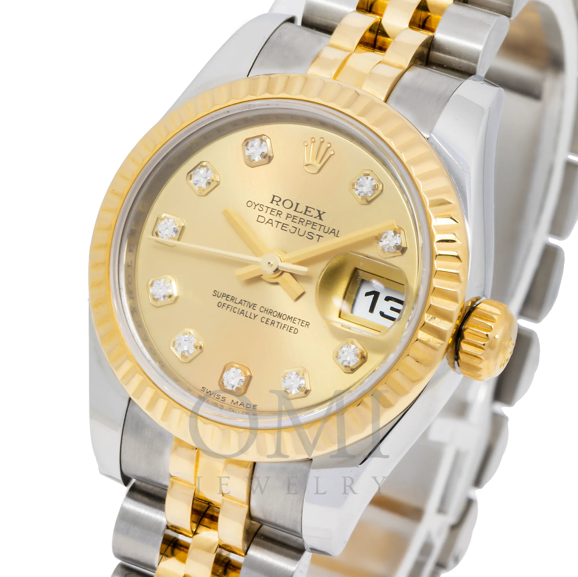 ROLEX DATEJUST DIAMOND WATCH, 179173 26MM, CHAMPAGNE DIAMOND DIAL AND 2 TONE JUBILEE BRACELET.