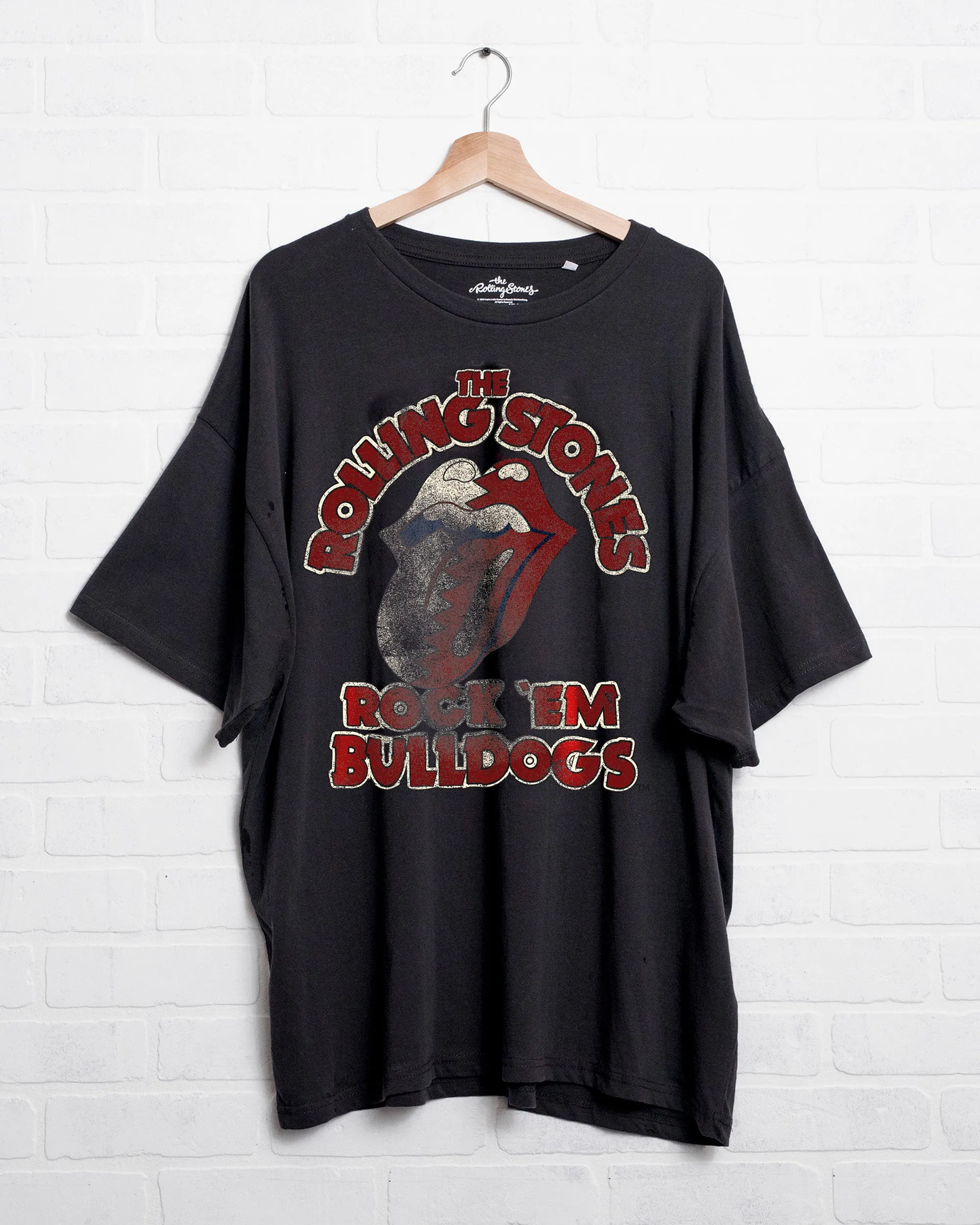 Rolling Stones Rock 'Em MSU Bulldogs Off Black Oversized Tee