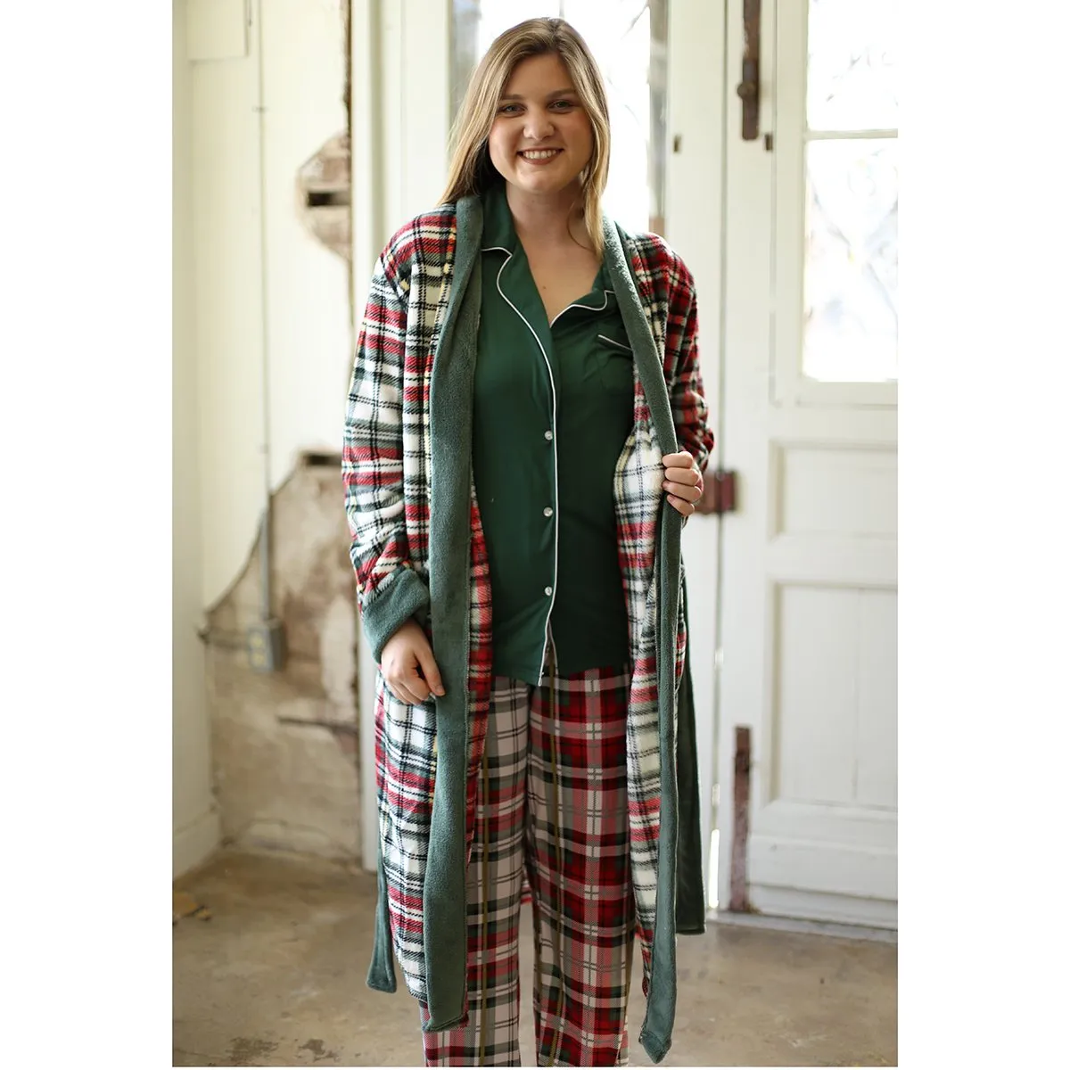 RS Plaid Tidings Luxe Robe - Red/White/Green