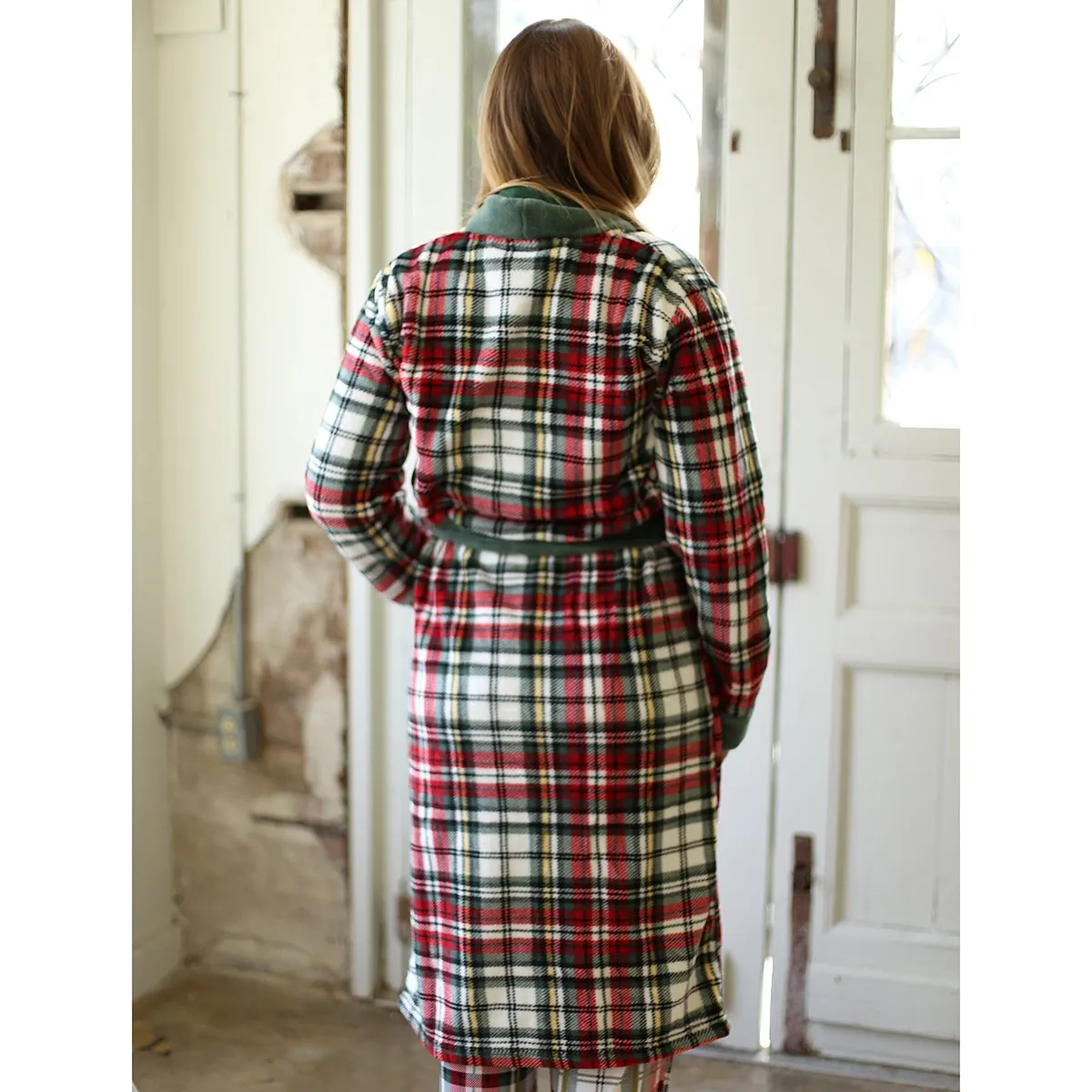 RS Plaid Tidings Luxe Robe - Red/White/Green