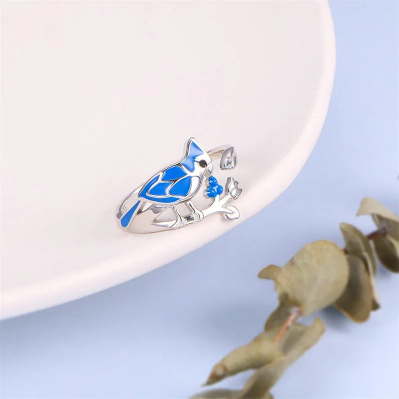 S925 Sterling Silver Blue Jay  Ring Animal Ring Jewelry Gifts