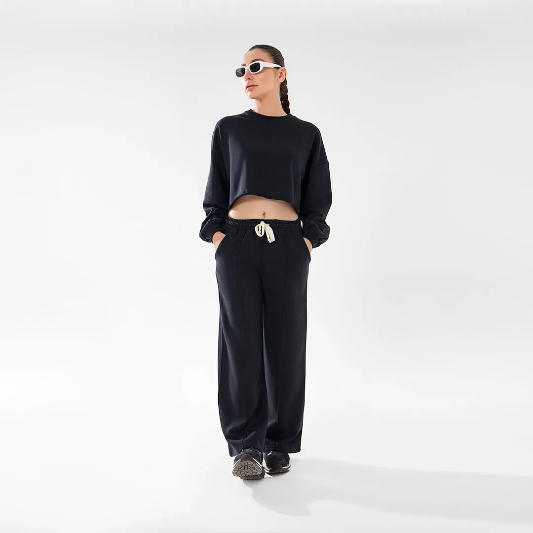 Seam Front Flare Trouser in Black