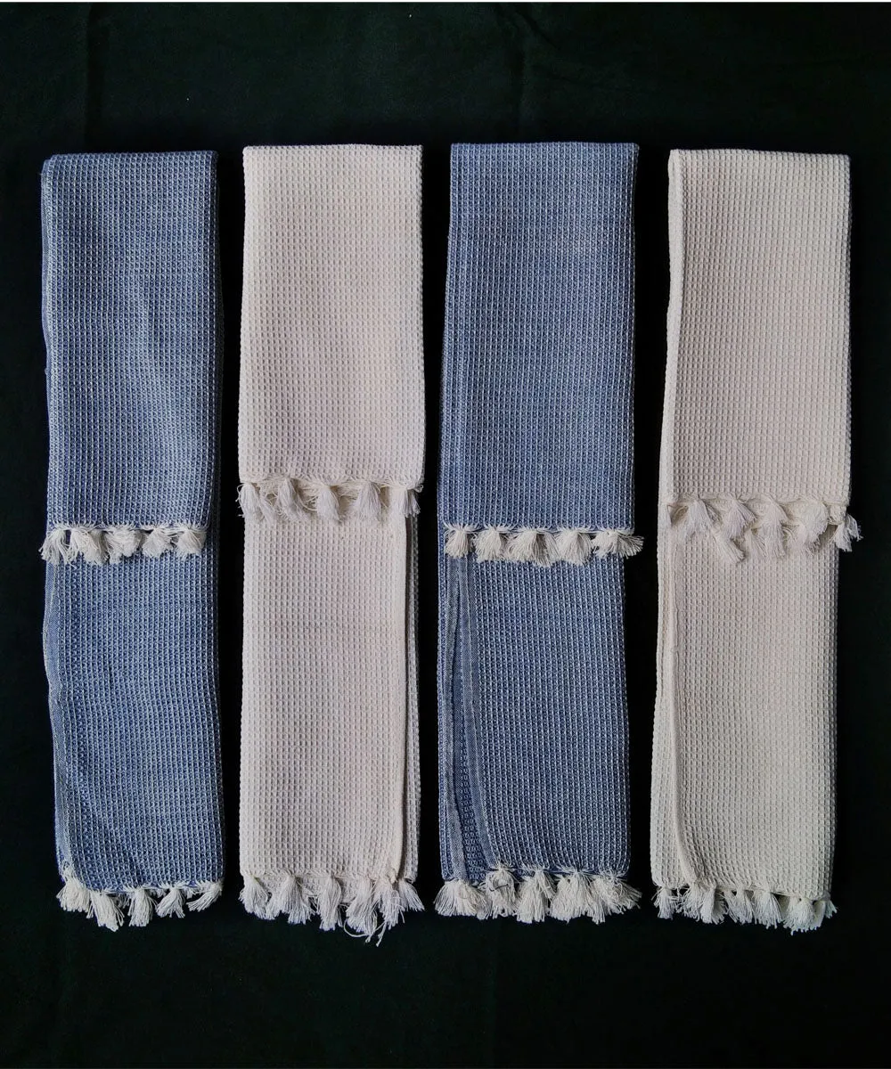 Set of 4 offwhite blue cotton handwoven napkin