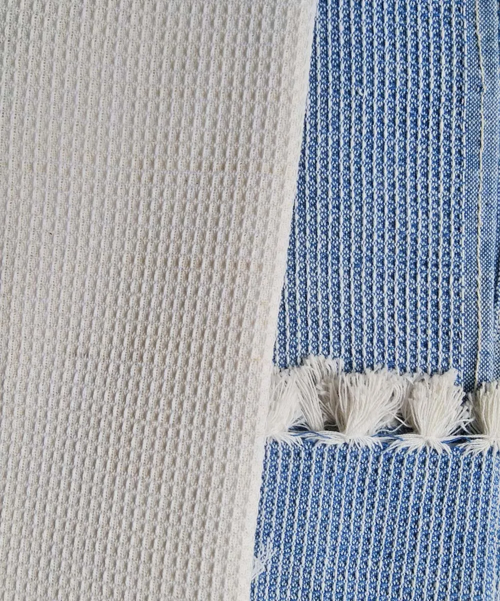 Set of 4 offwhite blue cotton handwoven napkin