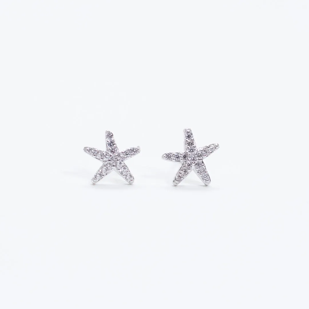 Silver Crystal Starfish Studs