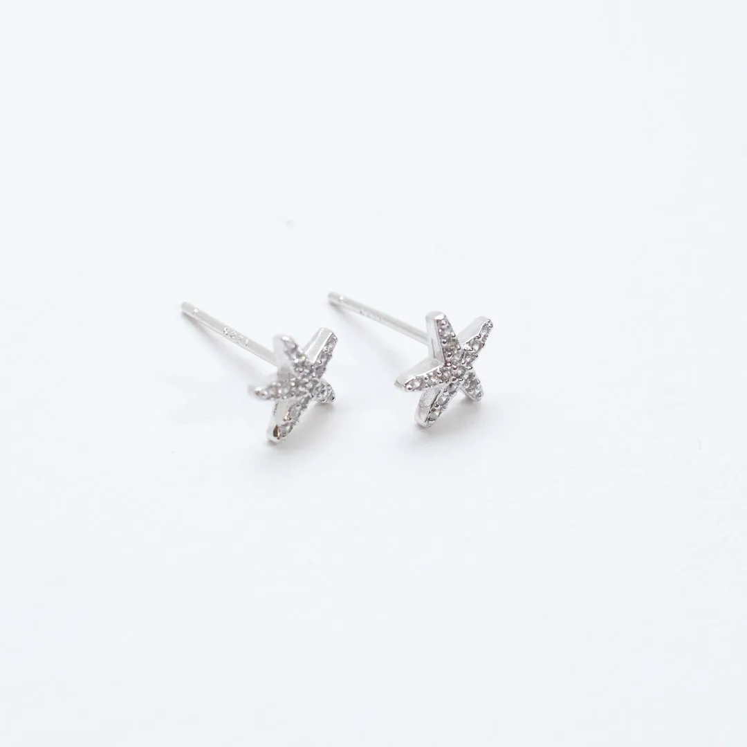 Silver Crystal Starfish Studs