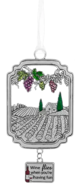 Silver Wine Themed Ornament - Wine flies when you're having fun