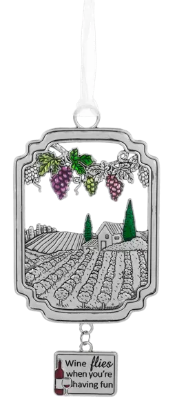 Silver Wine Themed Ornament - Wine flies when you're having fun