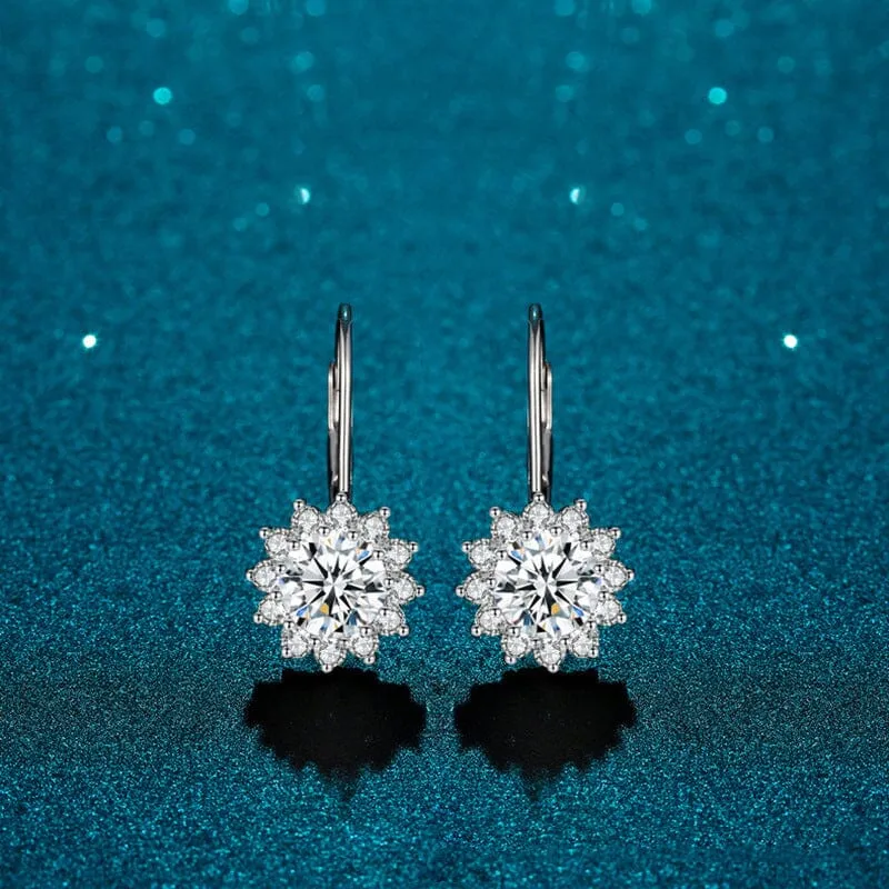 Sun Flower Diamond Drop Earrings - 925 Sterling Silver