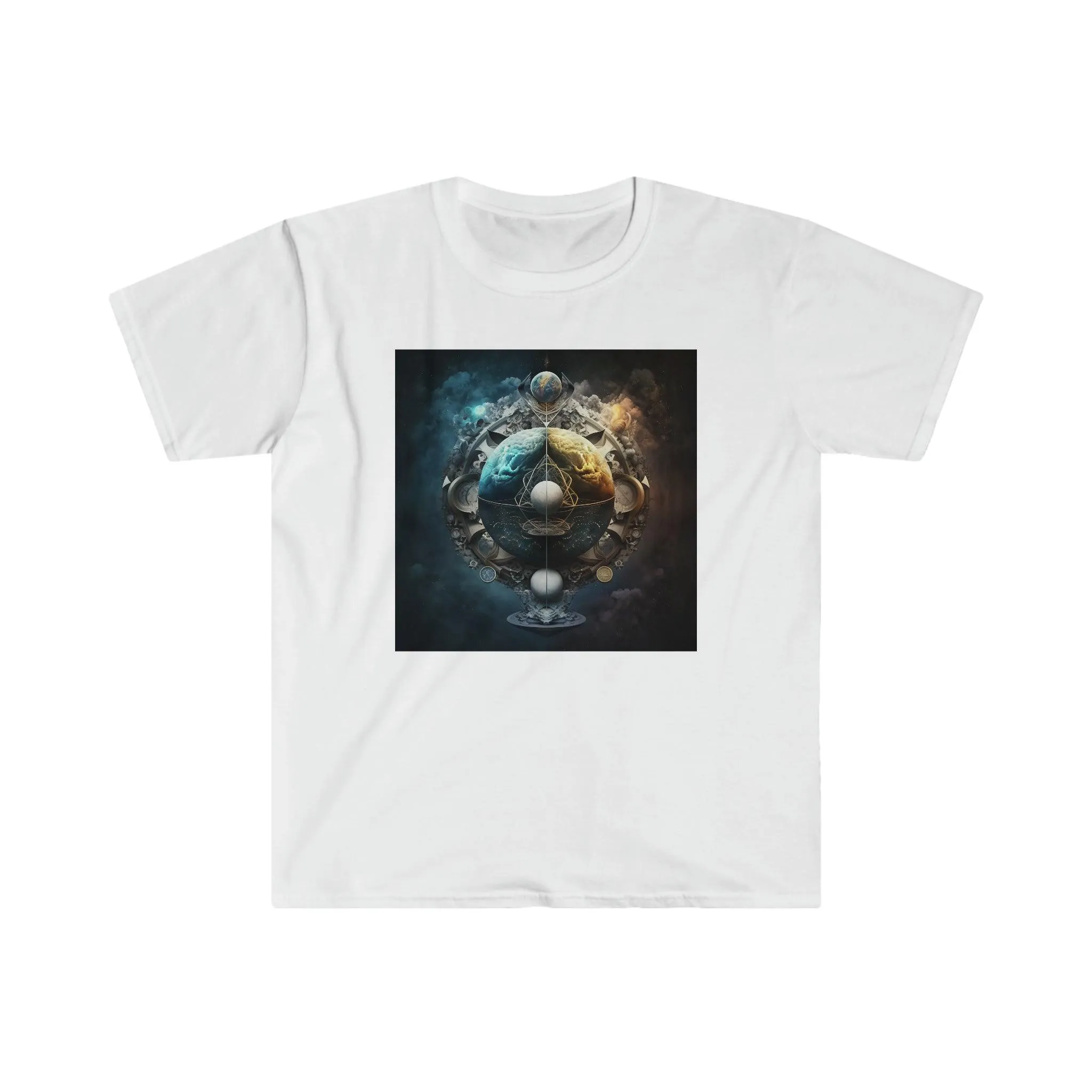 Symmetry of Worlds : Embrace the Perfect Balance of Order and Chaos - Visionary Psychedelic Ai Art Men's and Women's Unisex Soft Style T-Shirt for Festival and Street Wear