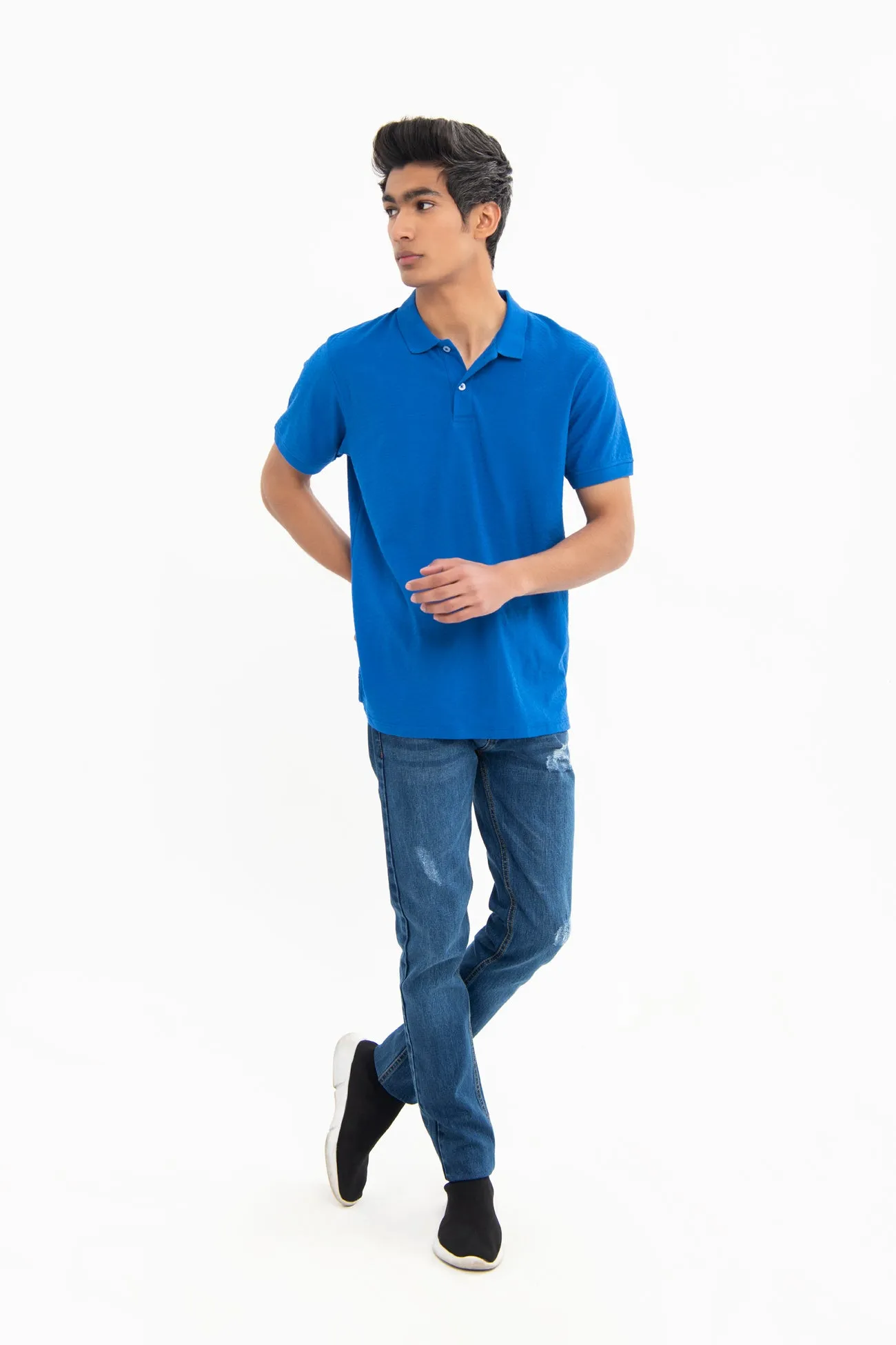 TEXTURED COTTON POLO SHIRT