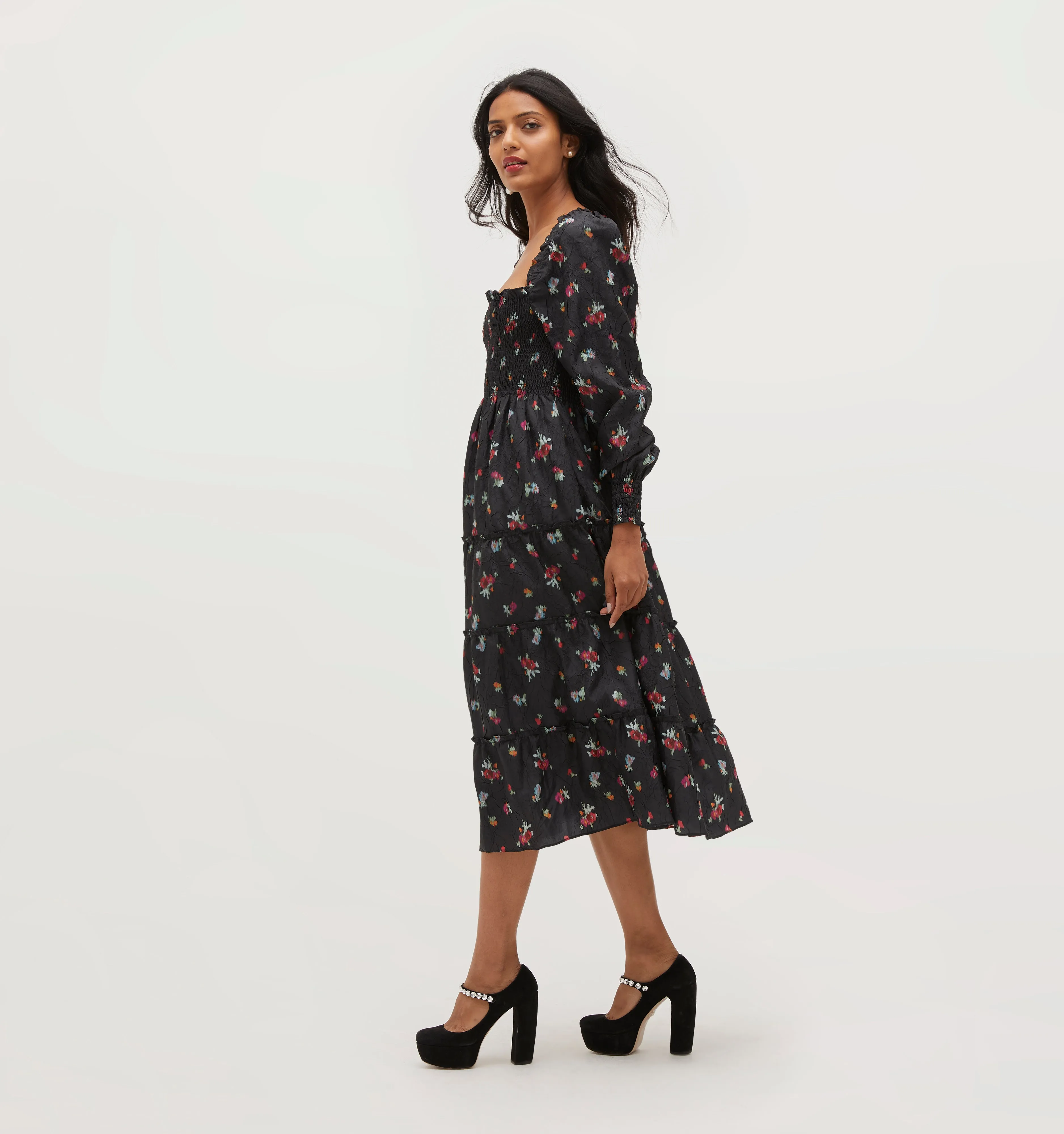 The Naomi Nap Dress - Black Ikat Floral