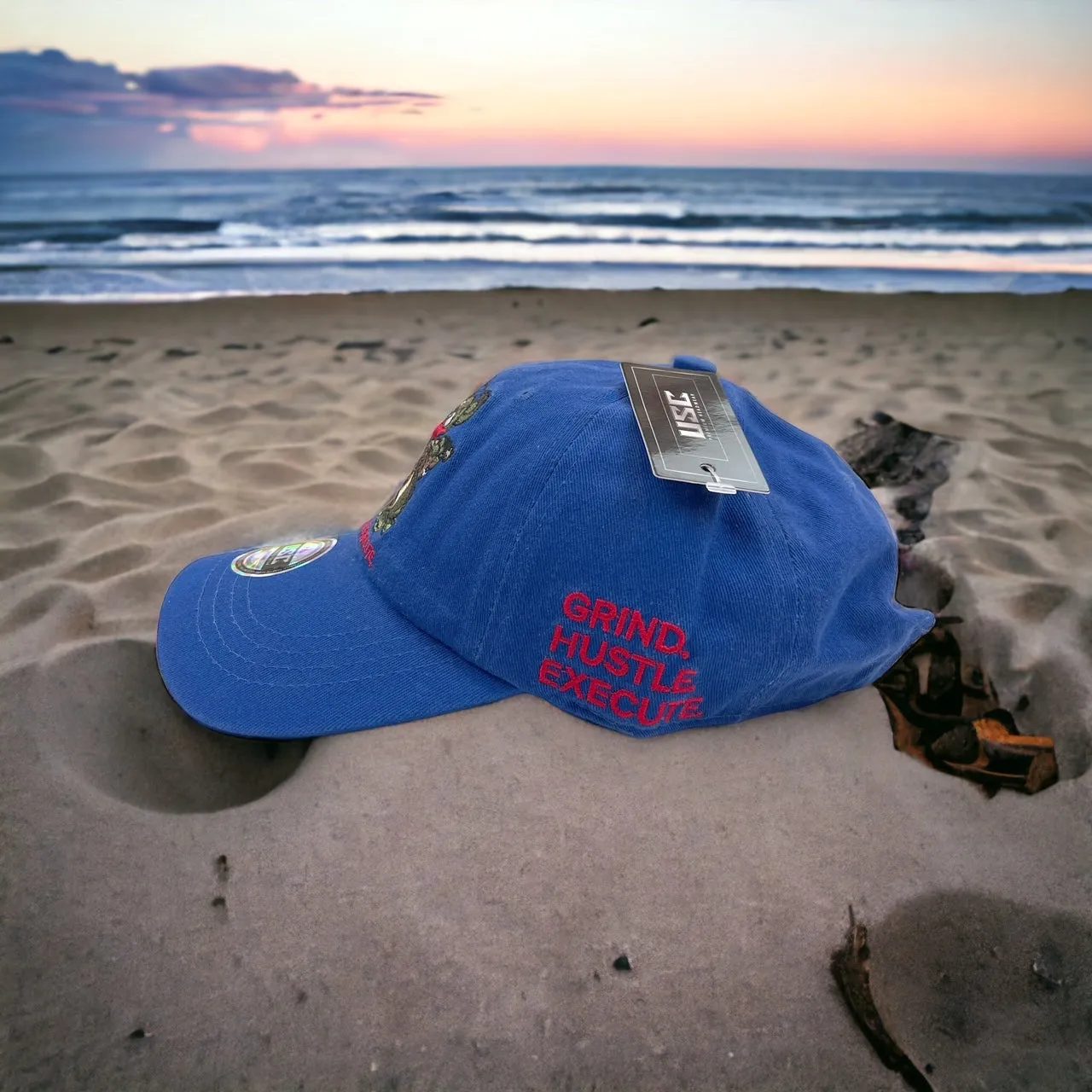 US Cotton Grind Hustle Excute Dad Hat (Blue) / 2 for $15