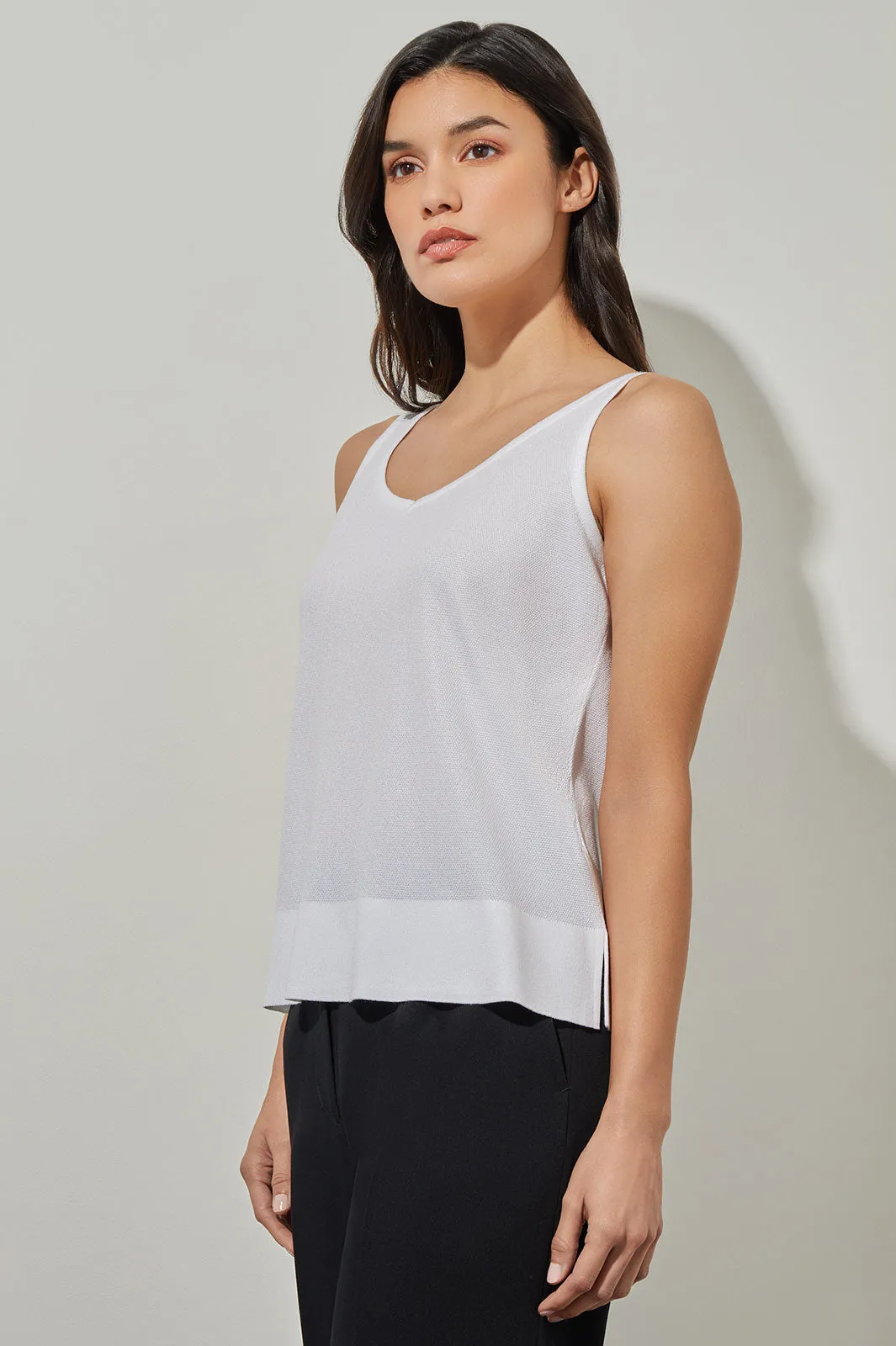 V-Neck Tank - Side-Slit Soft Knit, White