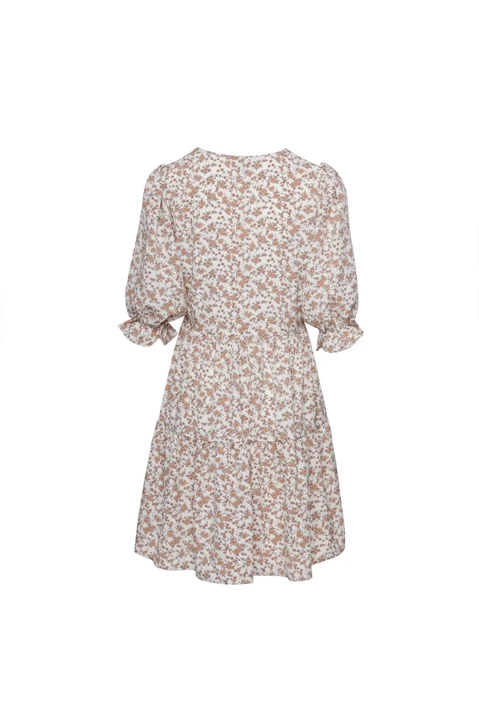 Valentine Ivory Mini Floral V Neck SS Puff Sleeve Tiered Smock Dress