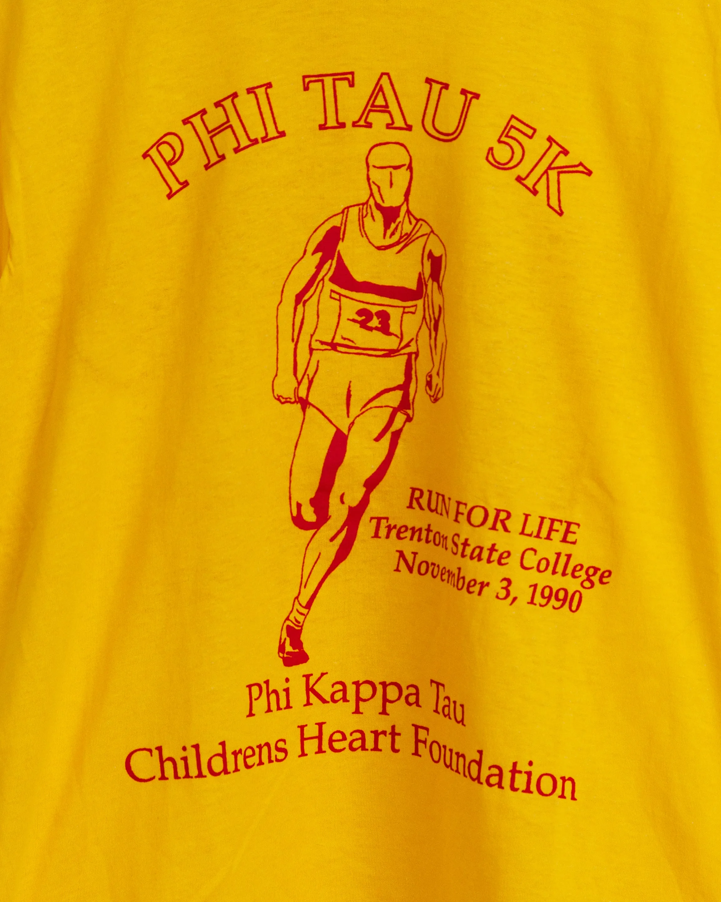 Vintage 1990s Screen Stars Trenton State College Phi Kappa Tau 5k Race Single Stitch Made in USA Front/Back Print T-Shirt (Medium)