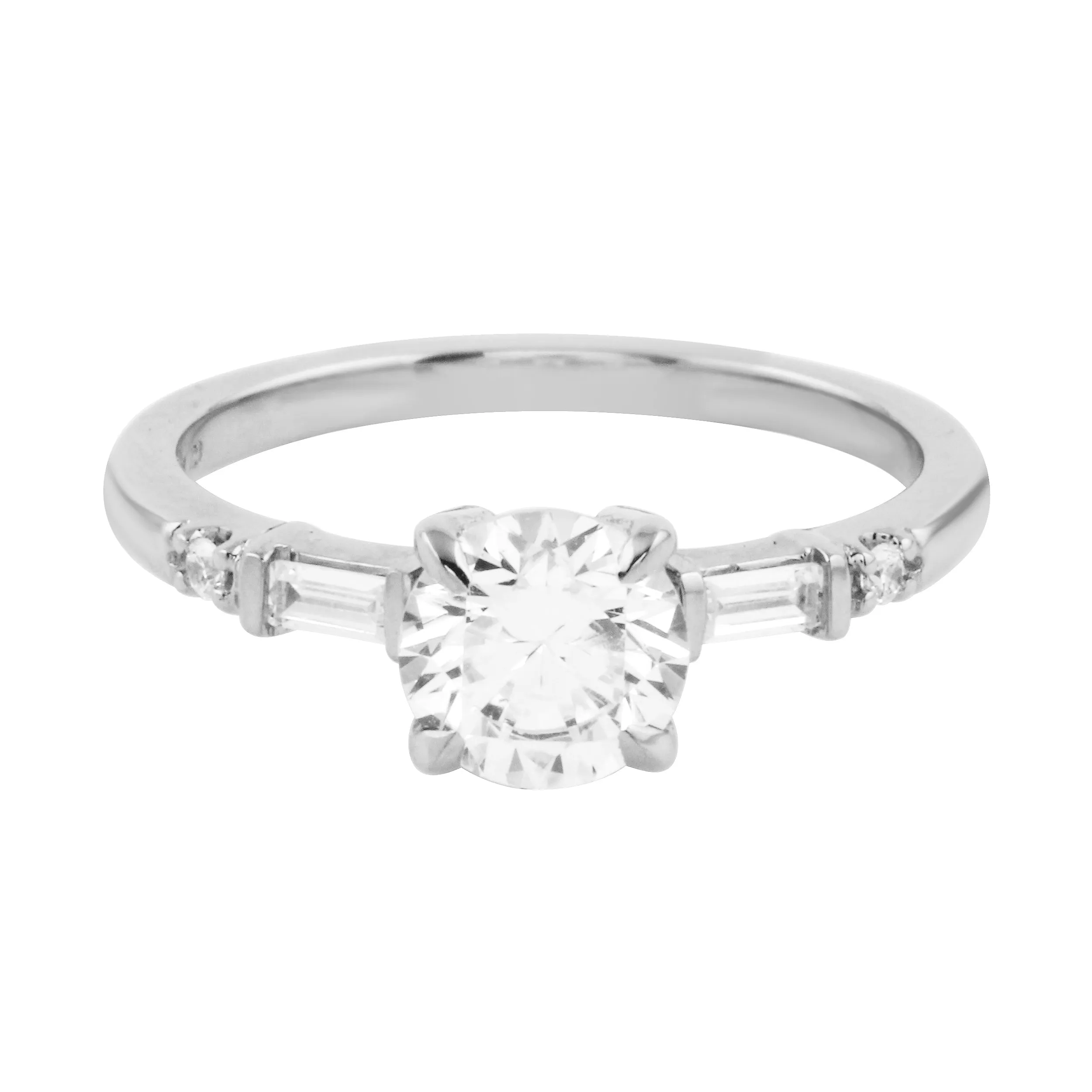 Vintage Inspired Round Brilliant and Baguette Diamond Engagement Ring