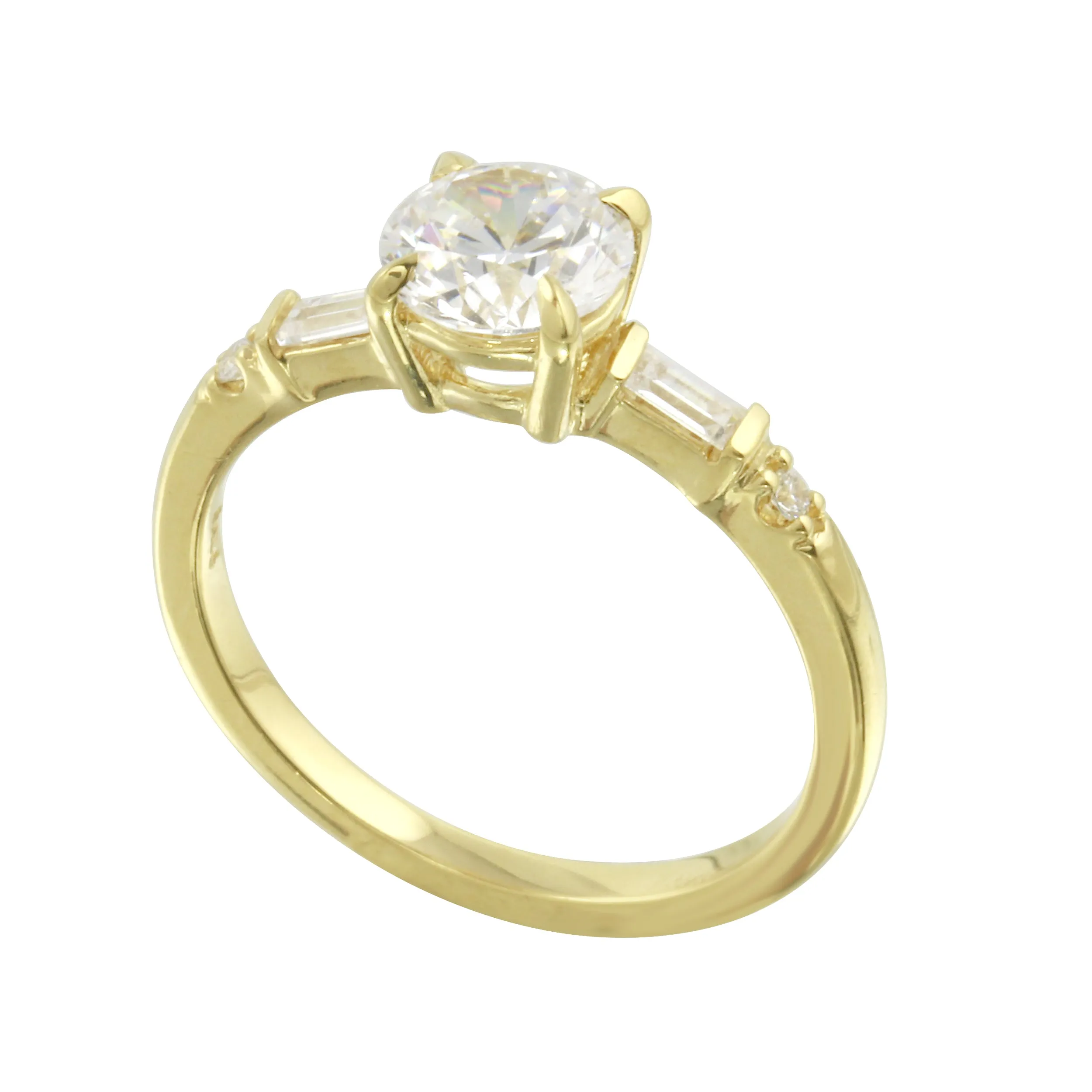 Vintage Inspired Round Brilliant and Baguette Diamond Engagement Ring