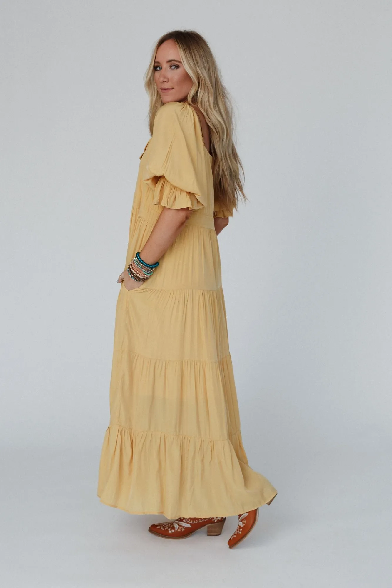 Waimea Tiered Maxi Dress - Mustard