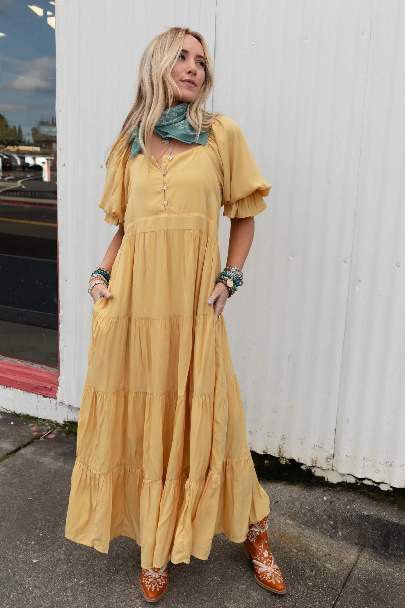 Waimea Tiered Maxi Dress - Mustard