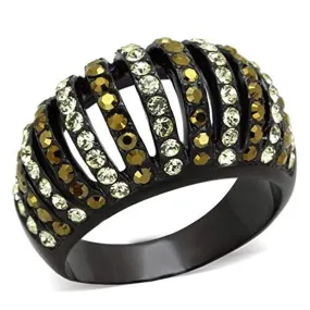 WildKlass Stainless Steel Ring IP Black Women Top Grade Crystal Multi Color