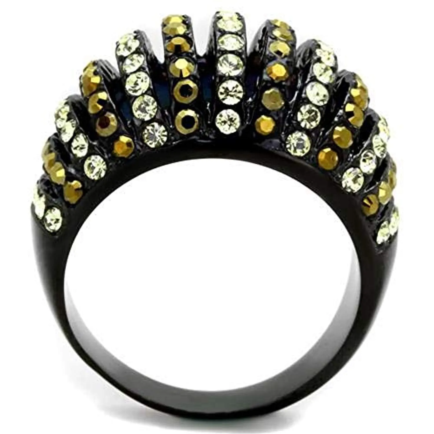 WildKlass Stainless Steel Ring IP Black Women Top Grade Crystal Multi Color