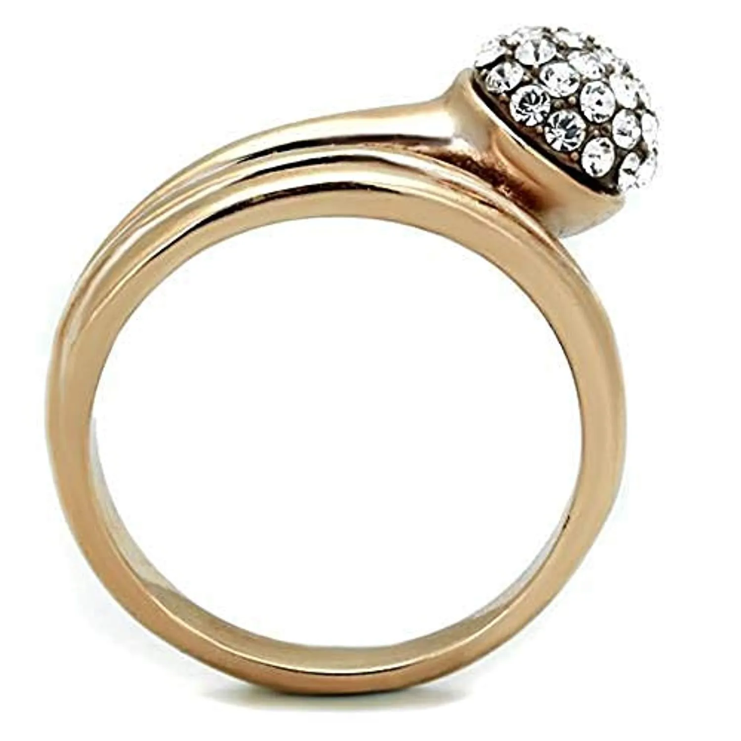 WildKlass Stainless Steel Ring IP Rose Gold Women with Crystal Clear on Top