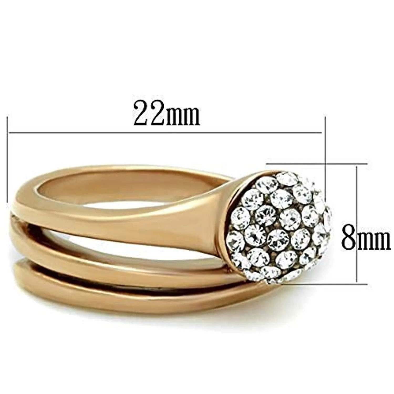 WildKlass Stainless Steel Ring IP Rose Gold Women with Crystal Clear on Top