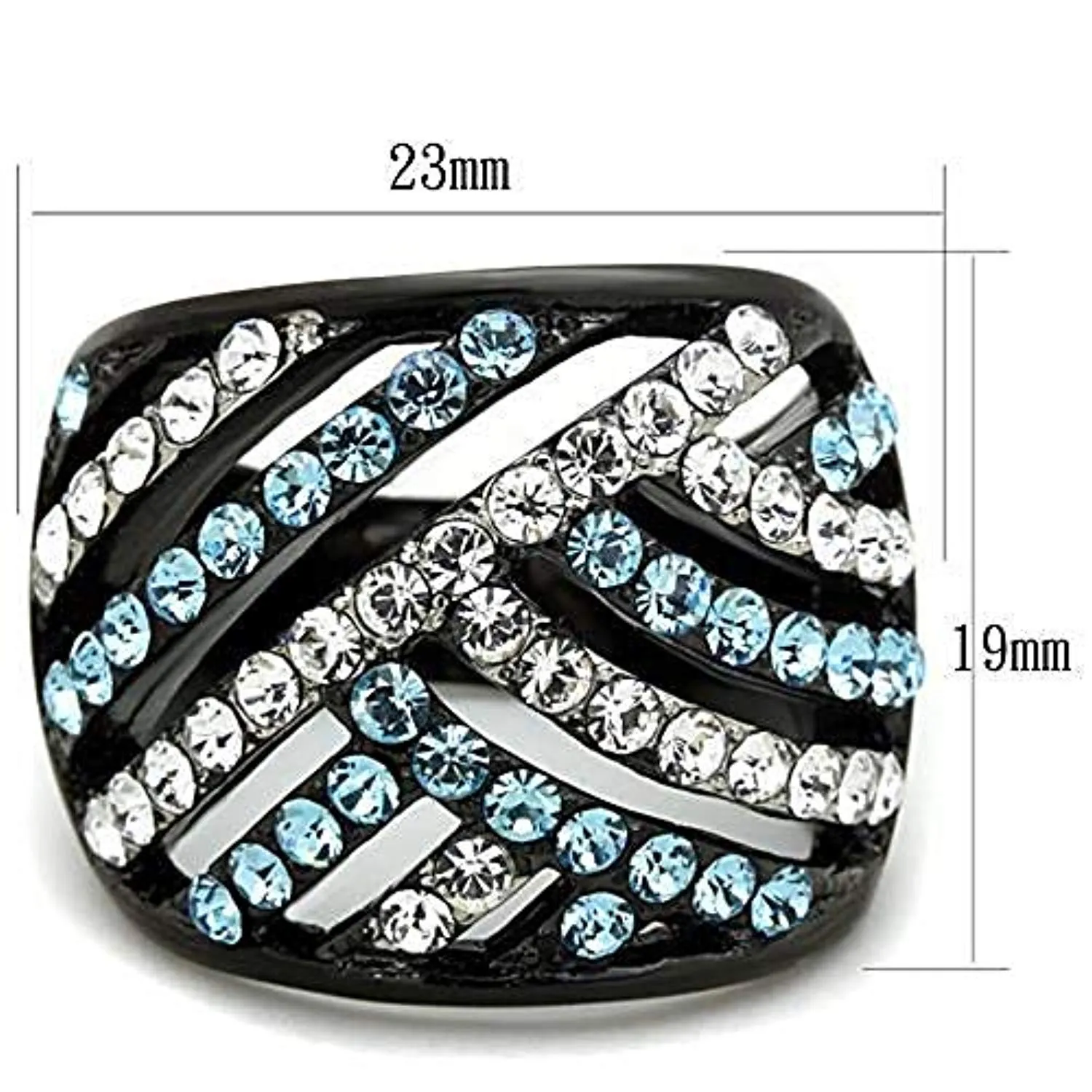 WildKlass Stainless Steel Ring Two-Tone IP Black Women Top Grade Crystal Sea Blue