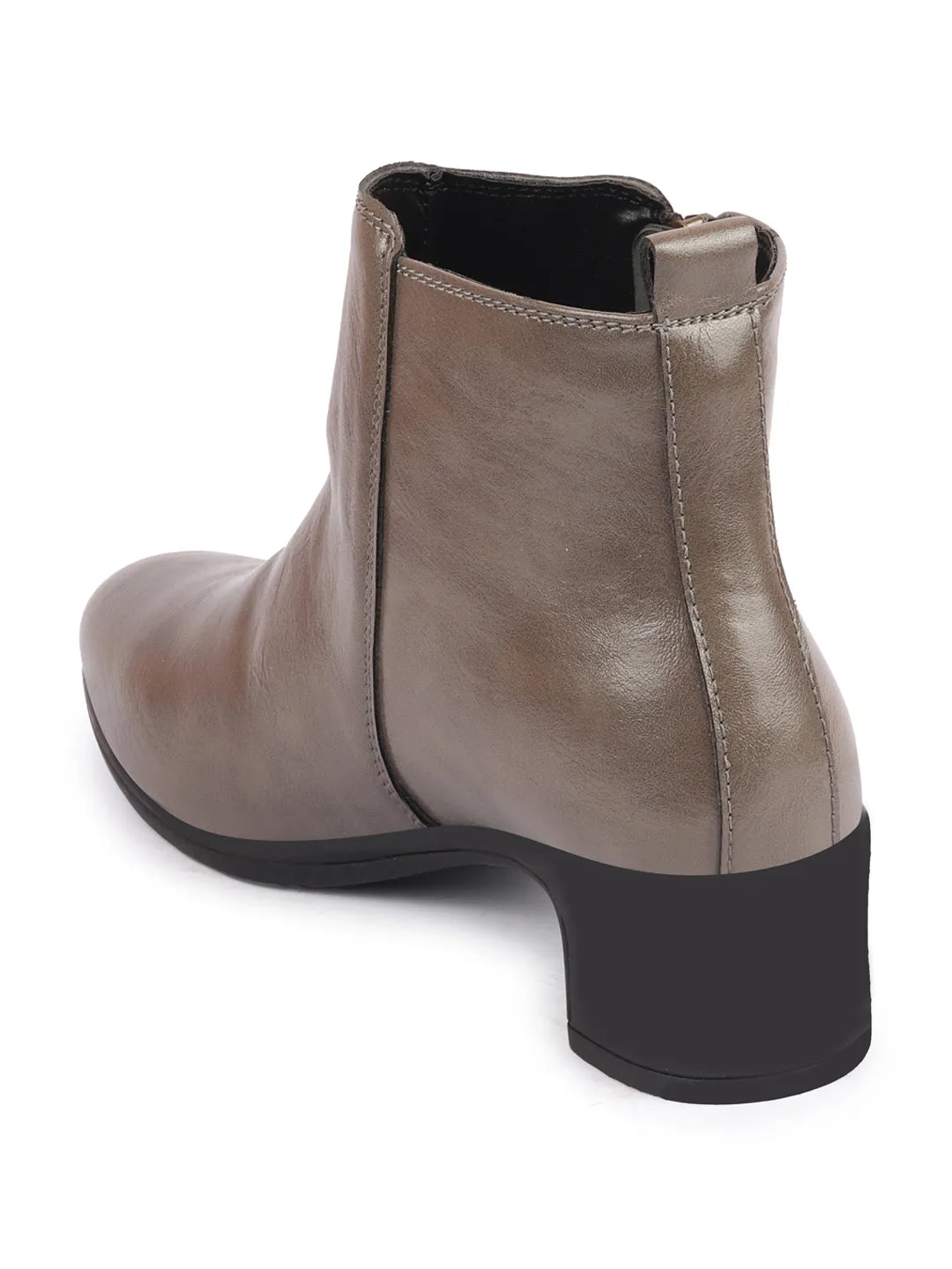 Women Grey Mid Top Flared Heel Side Zipper Winter Classic Boots