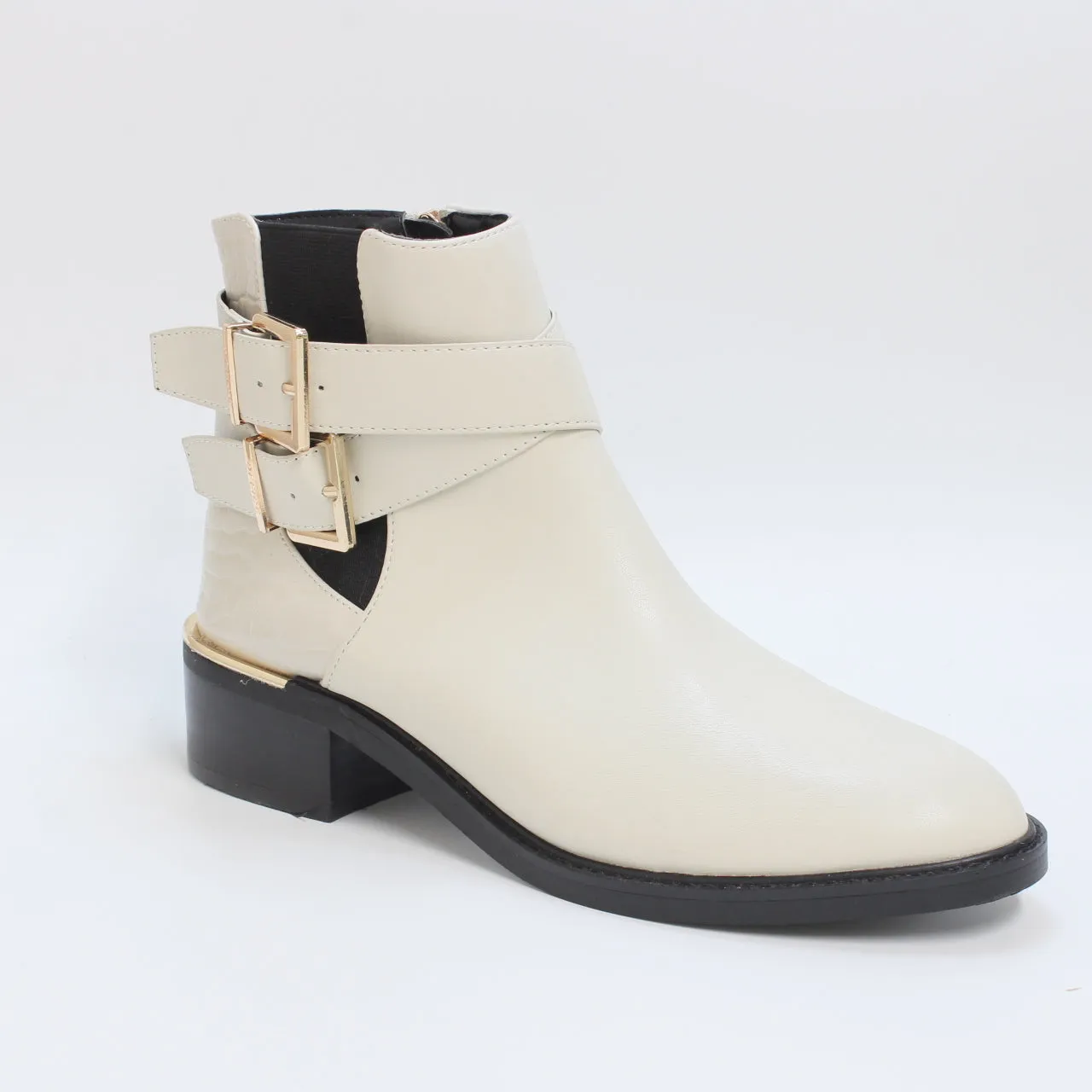 Womens Office Anamaria Buckle Strap Ankle Boots Cream Croc